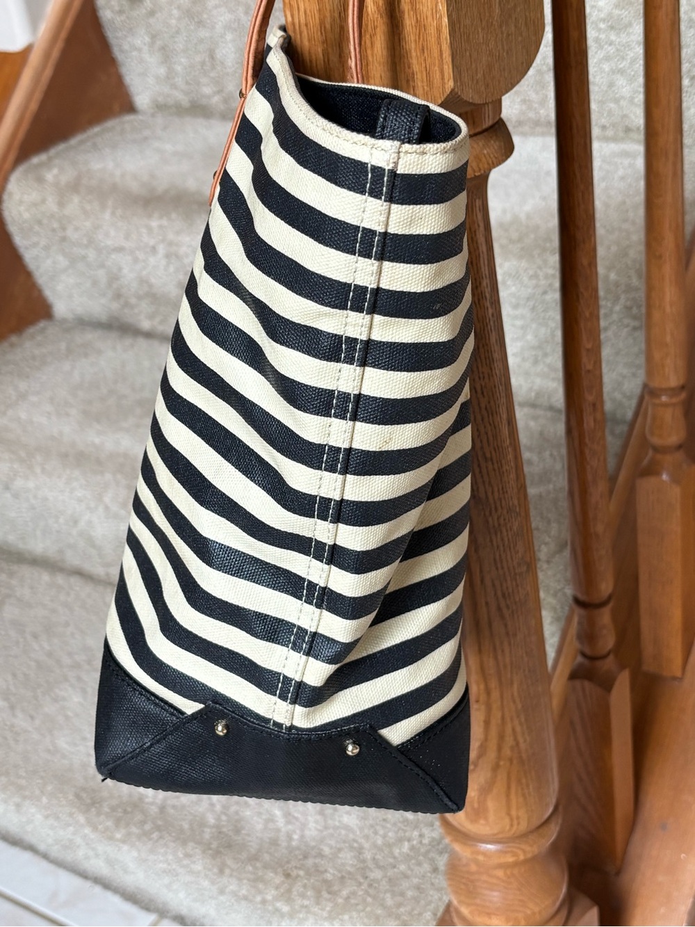 REBECCA MINKOFF $195 • 2016 Cherish Tote Navy Striped Canvas Leather Handles - Picture 5 of 11